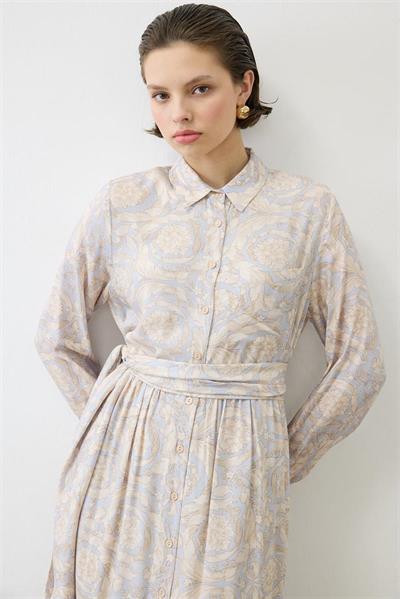 PASTEL PATTERN RAYON VISCOSE SHIRT DRESS BABY BLUE