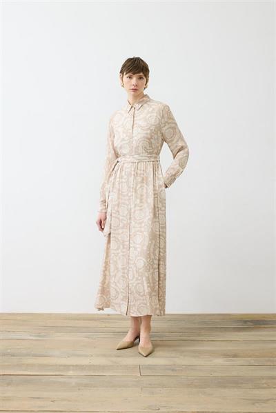 PASTEL PATTERN RAYON VISCOSE SHIRT DRESS CAMEL