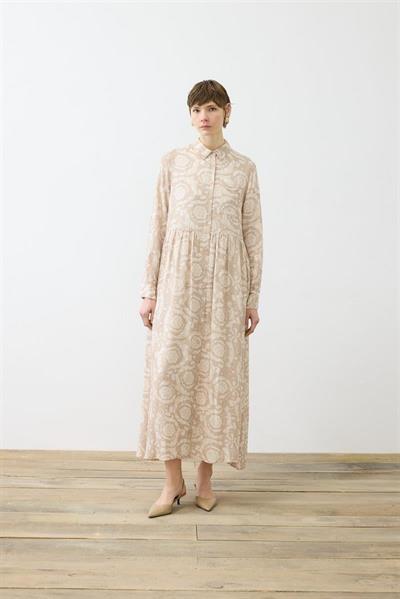 PASTEL PATTERN RAYON VISCOSE SHIRT DRESS CAMEL