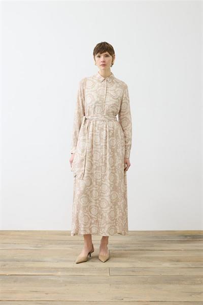 PASTEL PATTERN RAYON VISCOSE SHIRT DRESS CAMEL