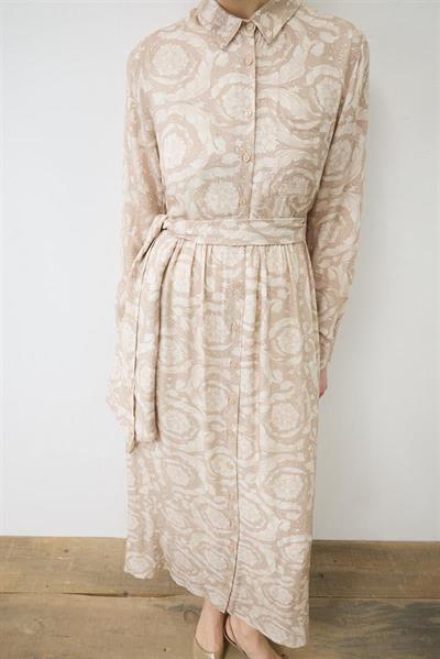 PASTEL PATTERN RAYON VISCOSE SHIRT DRESS CAMEL