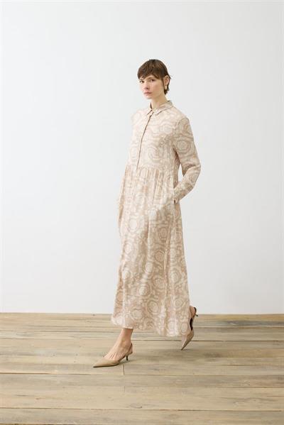 PASTEL PATTERN RAYON VISCOSE SHIRT DRESS CAMEL