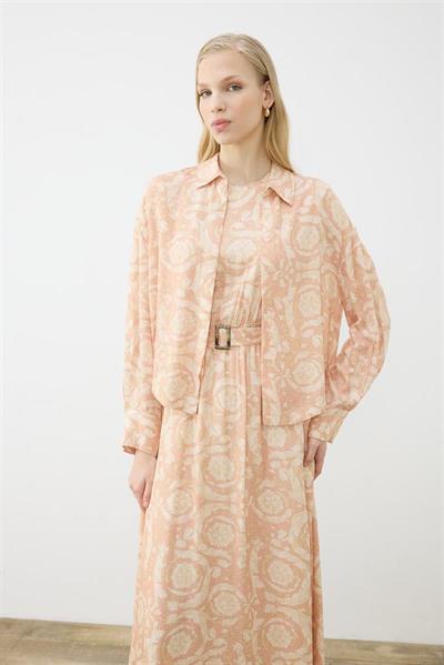 PASTEL PATTERN SLEEVELESS DRESS SHIRT SET POWDER PINK