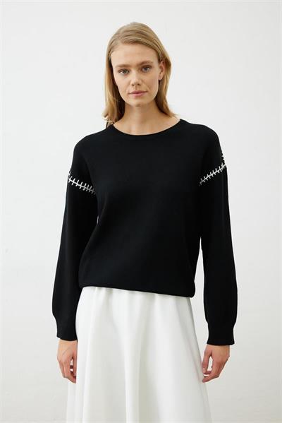 PREMIUM SELECTION STITCH DETAILED SWEATER BLACK