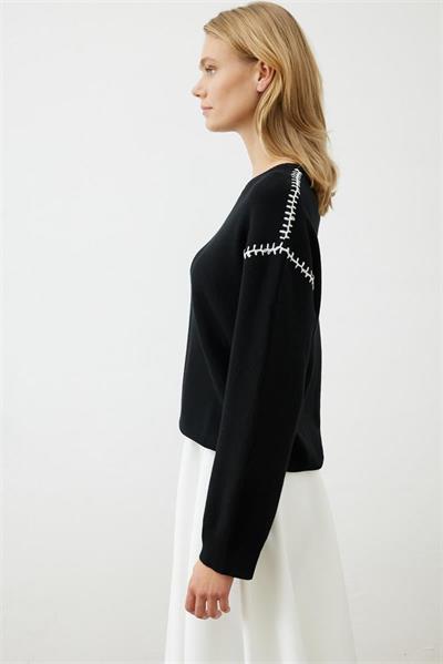 PREMIUM SELECTION STITCH DETAILED SWEATER BLACK