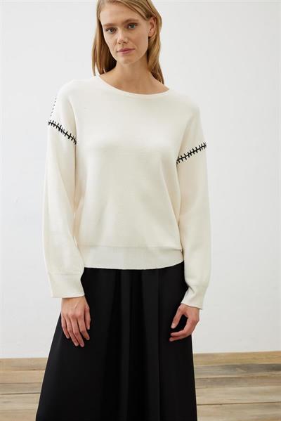 PREMIUM SELECTION STITCH DETAILED SWEATER ECRU