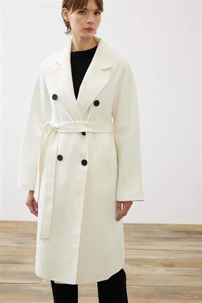 PREMIUM SELECTION WOOL CASHMERE DOUBLE BREASTED COAT ECRU