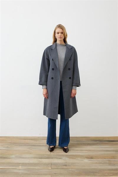 PREMIUM SELECTION WOOL CASHMERE DOUBLE BREASTED COAT GREY