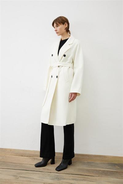 PREMIUM SELECTION WOOL CASHMERE DOUBLE BREASTED COAT ECRU