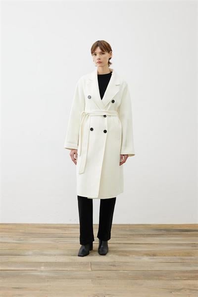 PREMIUM SELECTION WOOL CASHMERE DOUBLE BREASTED COAT ECRU