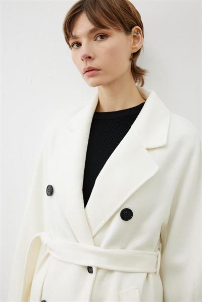 PREMIUM SELECTION WOOL CASHMERE DOUBLE BREASTED COAT ECRU