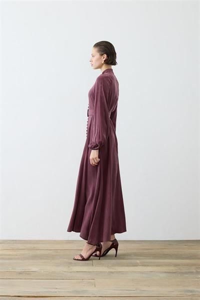 PRIME WASHED SILK BUTTONED BELT DRESS BURGUNDY