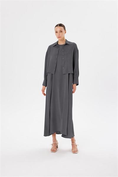 PRIME WASHED SILK CROPPED SHIRT ANTHRACITE