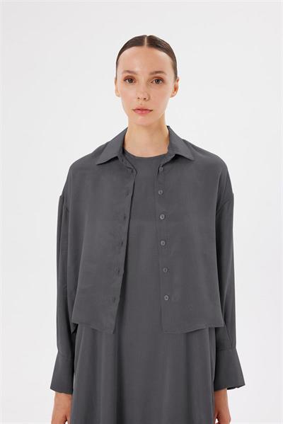 PRIME WASHED SILK CROPPED SHIRT ANTHRACITE