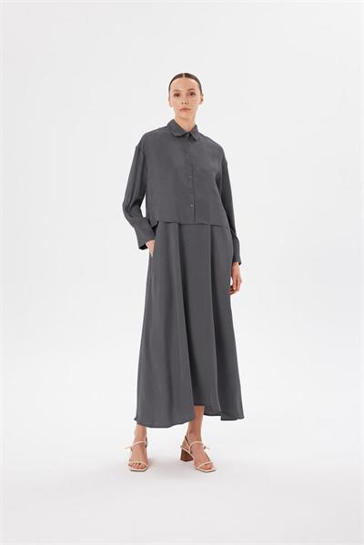 PRIME WASHED SILK CROPPED SHIRT ANTHRACITE