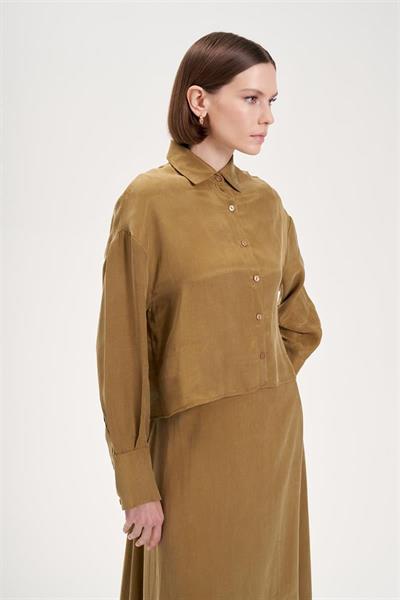 PRIME WASHED SILK CROPPED SHIRT GREEN