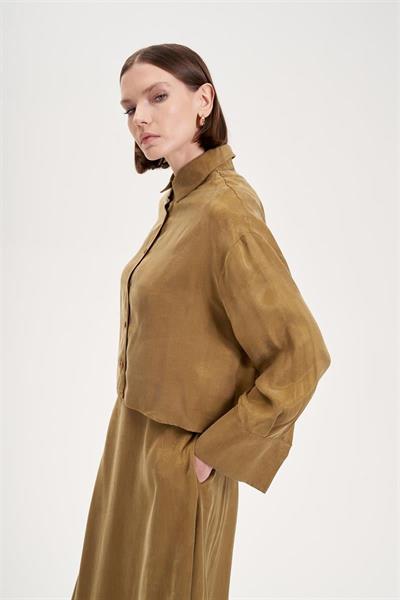 PRIME WASHED SILK CROPPED SHIRT GREEN