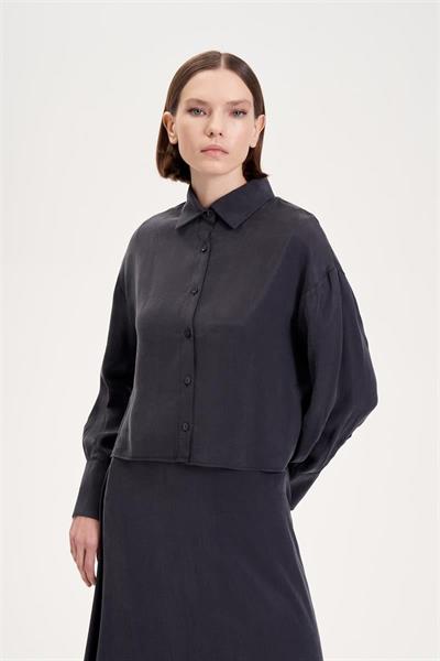 PRIME WASHED SILK CROPPED SHIRT NAVY BLUE