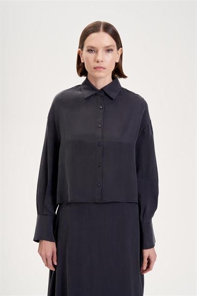 PRIME WASHED SILK CROPPED SHIRT NAVY BLUE