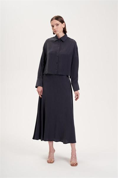 PRIME WASHED SILK CROPPED SHIRT NAVY BLUE