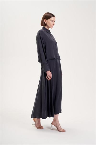 PRIME WASHED SILK CROPPED SHIRT NAVY BLUE