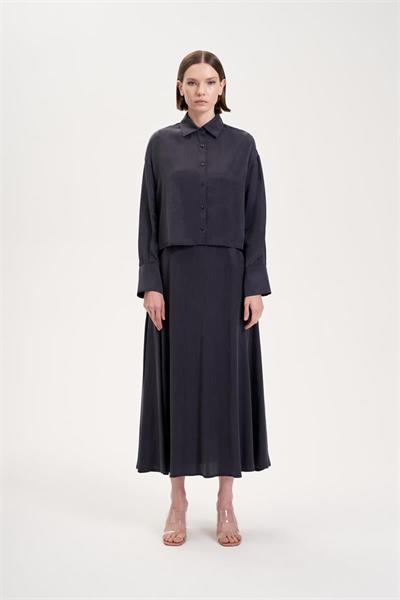 PRIME WASHED SILK CROPPED SHIRT NAVY BLUE