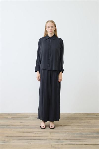 PRIME WASHED SILK PLEATED PANTS SHIRT SET BLACK