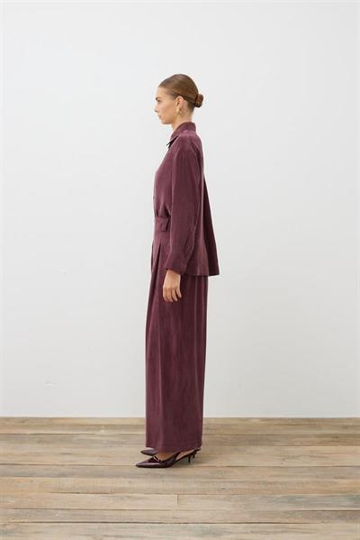 PRIME WASHED SILK PLEATED PANTS SHIRT SET BURGUNDY