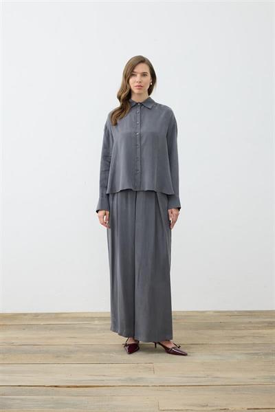 PRIME WASHED SILK PLEATED PANTS SHIRT SET ANTHRACITE