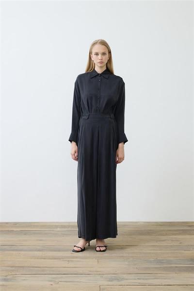 PRIME WASHED SILK PLEATED PANTS SHIRT SET BLACK