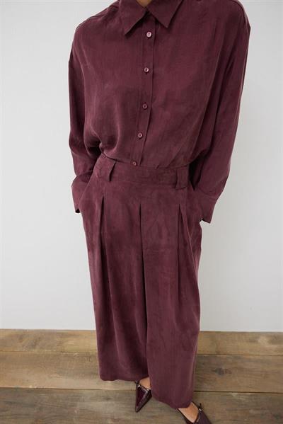 PRIME WASHED SILK PLEATED PANTS SHIRT SET BURGUNDY