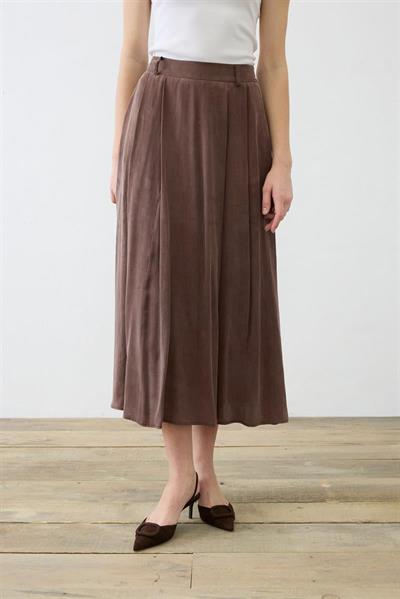 PRIME WASHED SILK PLEATED SKIRT BROWN
