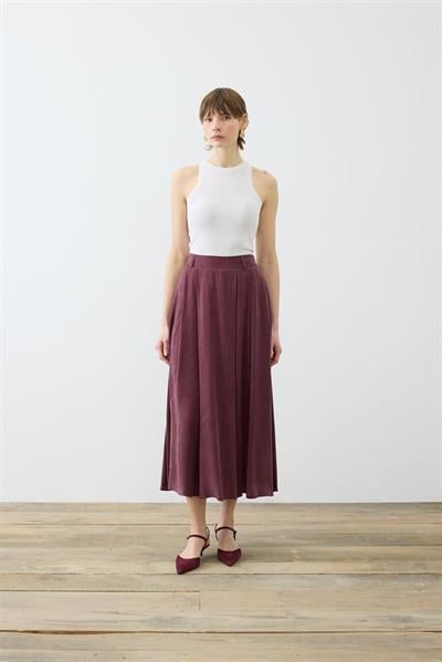 PRIME WASHED SILK PLEATED SKIRT BURGUNDY