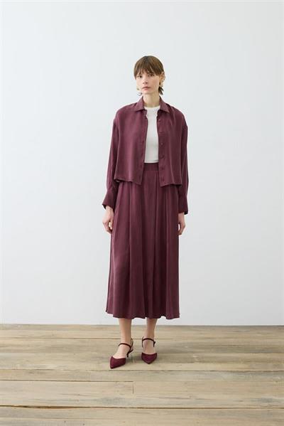 PRIME WASHED SILK PLEATED SKIRT BURGUNDY