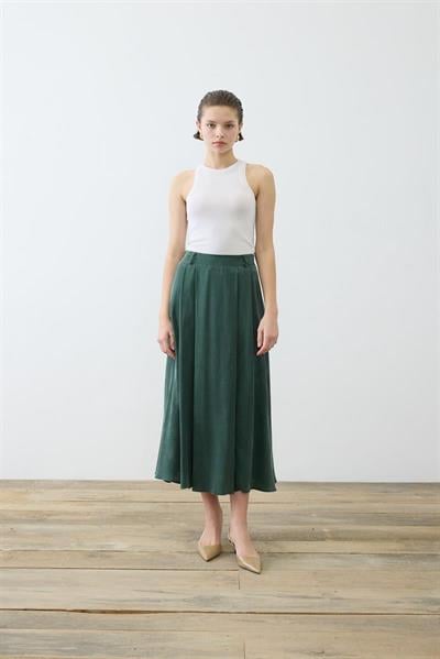 PRIME WASHED SILK PLEATED SKIRT KHAKI