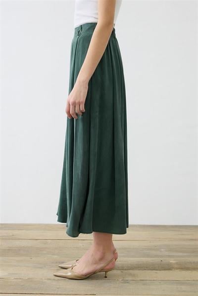 PRIME WASHED SILK PLEATED SKIRT KHAKI