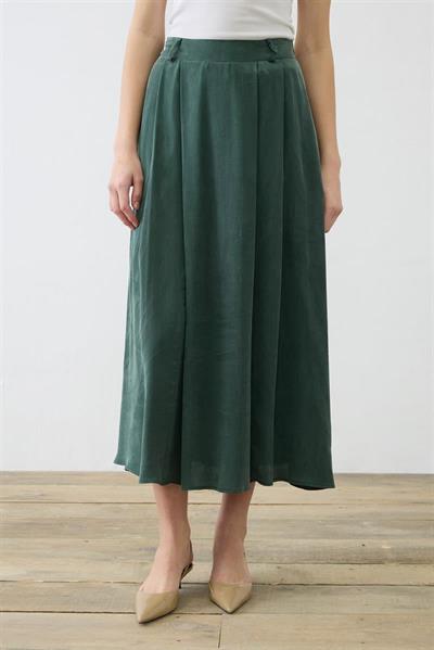 PRIME WASHED SILK PLEATED SKIRT KHAKI
