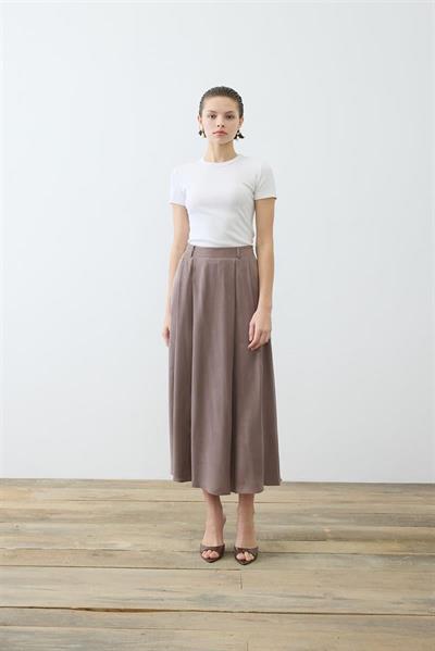 PRIME WASHED SILK PLEATED SKIRT TAUPE