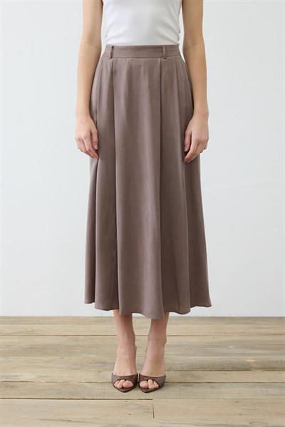 PRIME WASHED SILK PLEATED SKIRT TAUPE