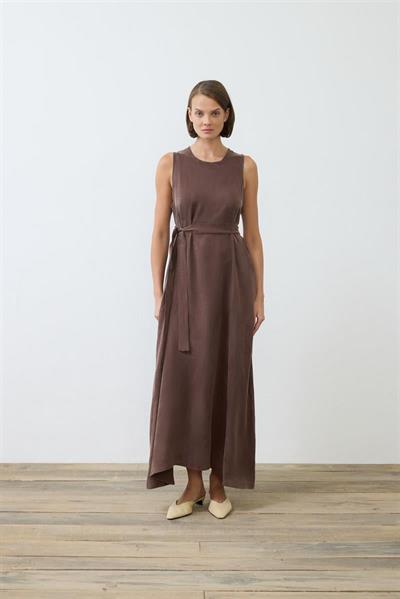 PRIME WASHED SILK SLEEVELESS SHIRT SET BROWN