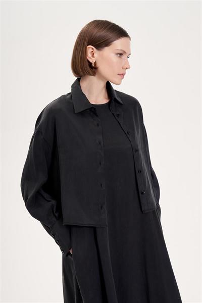 PRIME WASHED SILK SLEEVELESS SHIRT SET BLACK