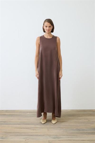 PRIME WASHED SILK SLEEVELESS SHIRT SET BROWN