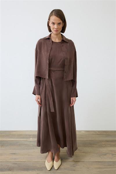 PRIME WASHED SILK SLEEVELESS SHIRT SET BROWN