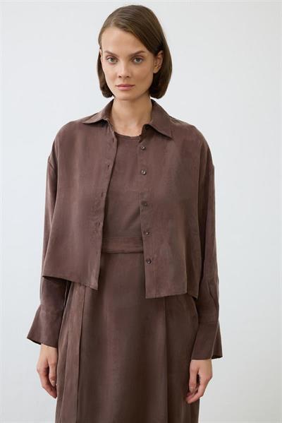 PRIME WASHED SILK SLEEVELESS SHIRT SET BROWN