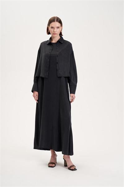 PRIME WASHED SILK SLEEVELESS SHIRT SET BLACK