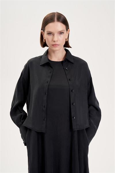 PRIME WASHED SILK SLEEVELESS SHIRT SET BLACK