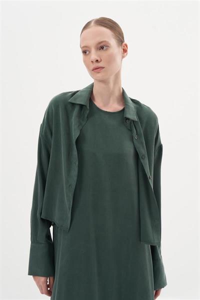 PRIME WASHED SILK SLEEVELESS SHIRT SET KHAKI