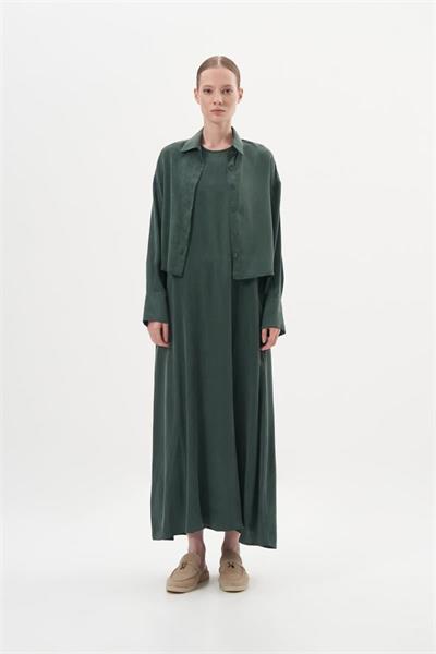 PRIME WASHED SILK SLEEVELESS SHIRT SET KHAKI