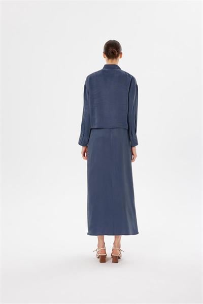 PRIME WASHED SILK SLEEVELESS SHIRT SET NAVY BLUE