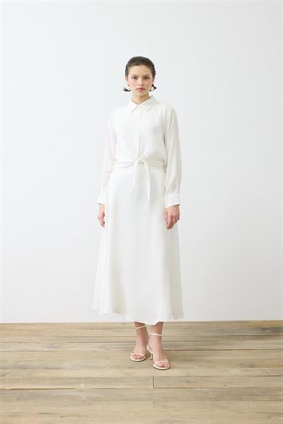 PRIME WASHED SILK TIED SHIRT SKIRT SET ECRU